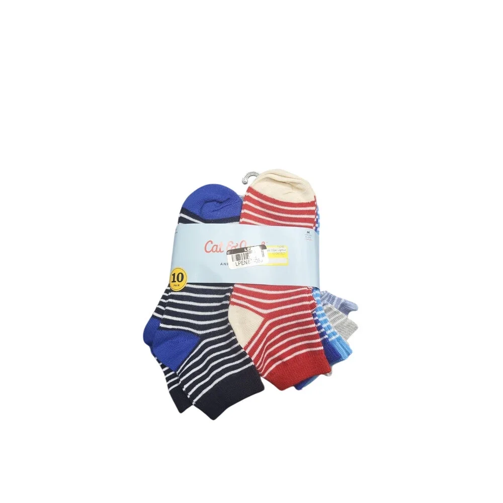 Cat & Jack Boys' 10 Pairs Lightweight Striped Ankle Socks Size Medium 9-2.5